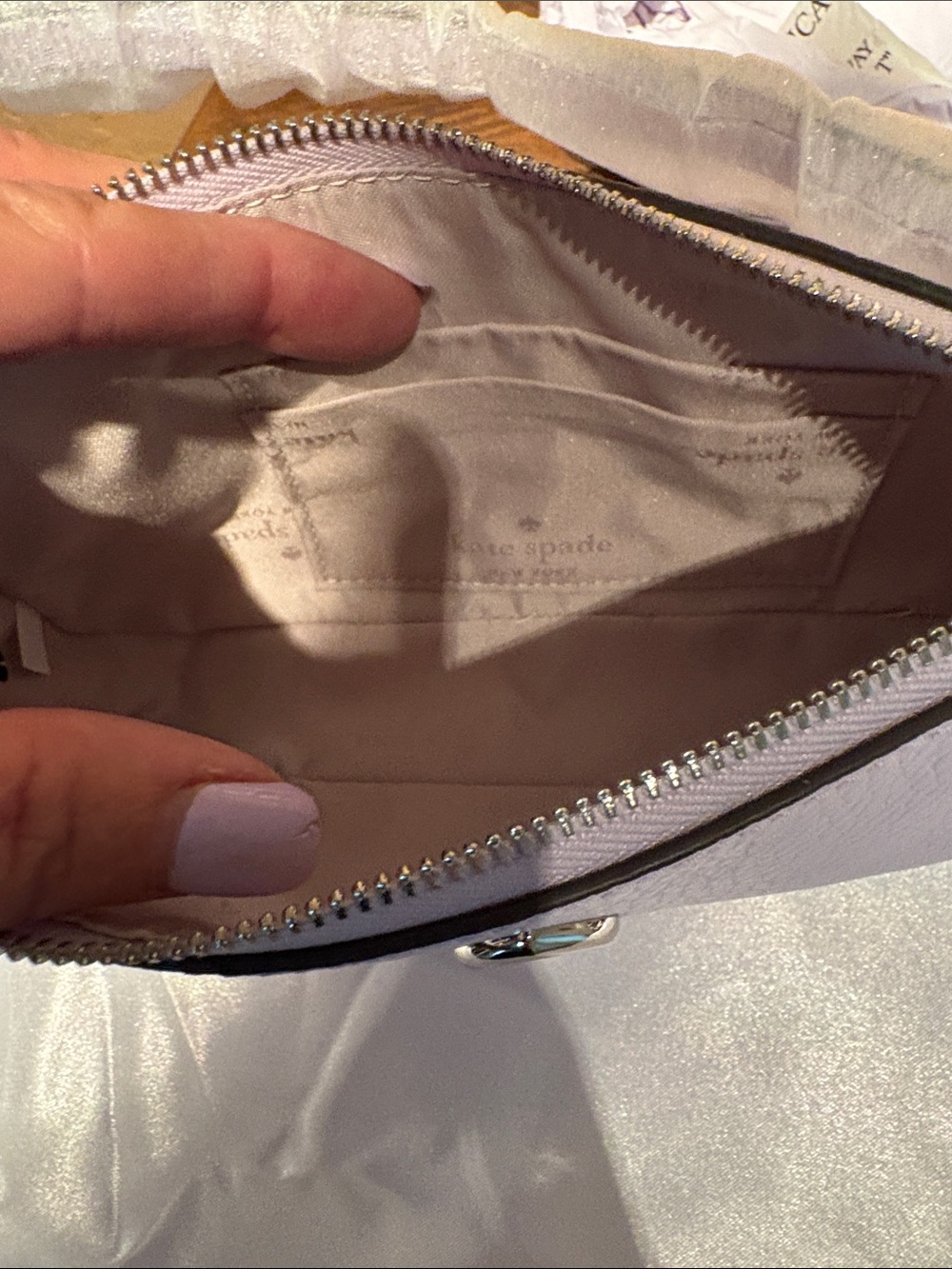 kate spade NWT Kayla Light Lilac Pebbled Leather Clutch or Crossbody MSRP $189 - Picture 9 of 11